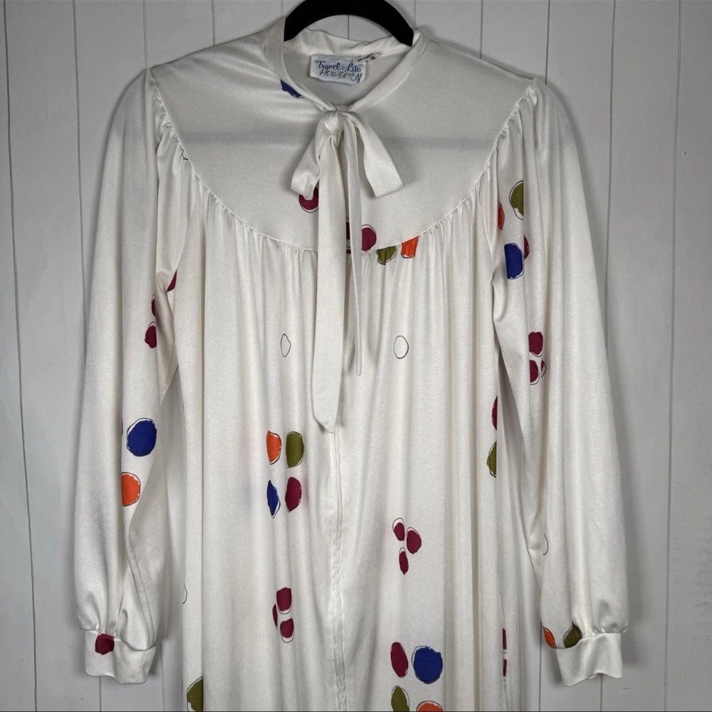 Vintage Neiman-Marcus Travel-Lite Polka Dot Maxi Dress White Retro House Gown S - Picture 2 of 9